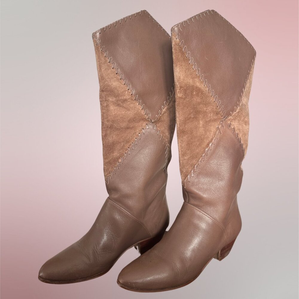 Vintage Leather Patchwork Boots Suede 8